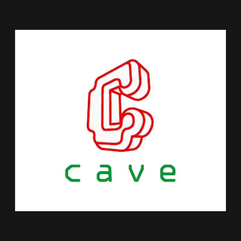 Cave: Red Geometric Logo with Green Text Mouse Pad