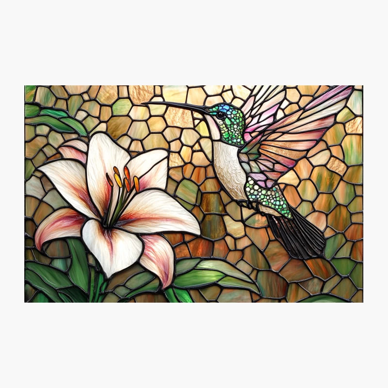 Stained Glass Hummingbird with Lily Mosaic Artwork Travel Mug