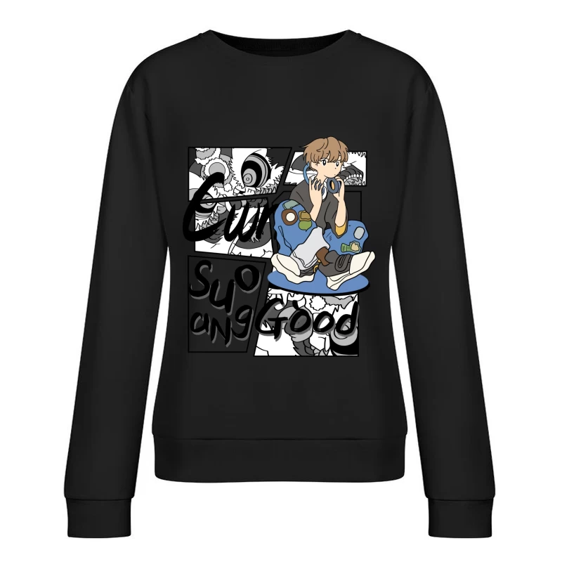 Stylischer Junge mit Kopfhörern Damen Pullover Sweatshirt