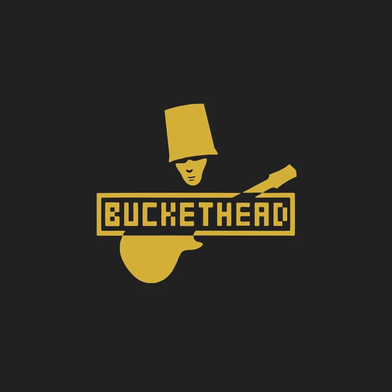 Gold Buckethead Guitar Player Logo Design Bucket Hat