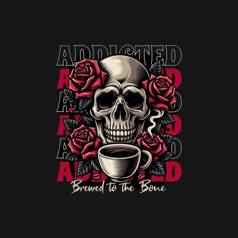 Gothic Skull with Roses and Coffee - "Brewed to the Bone" Male Long Sleeve T-Shirt