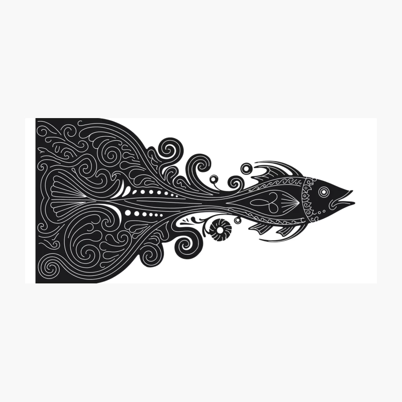 Ornate Black and White Fish Illustration with Intricate Swirls Coffee Mug