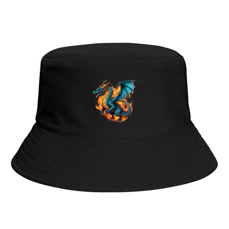 Blue Dragon in Flames Bucket Hat