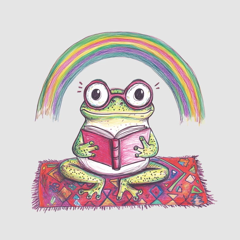 Whimsical Frog Reading Under a Rainbow Female Pullover Hoodie