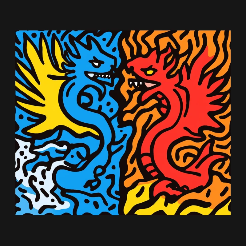 Vibrant Abstract Dragons: Fire and Water Clash Mouse Pad