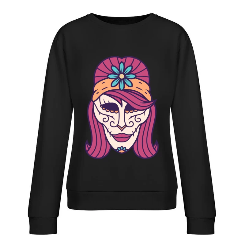 Masque de calavera coloré avec motif floral Femme Sweat-shirt à enfiler