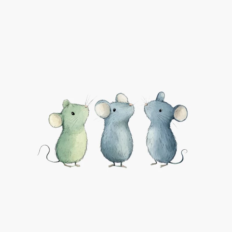Whimsical Watercolor Illustration of Cute Cartoon Mice Cotton Tote Bag