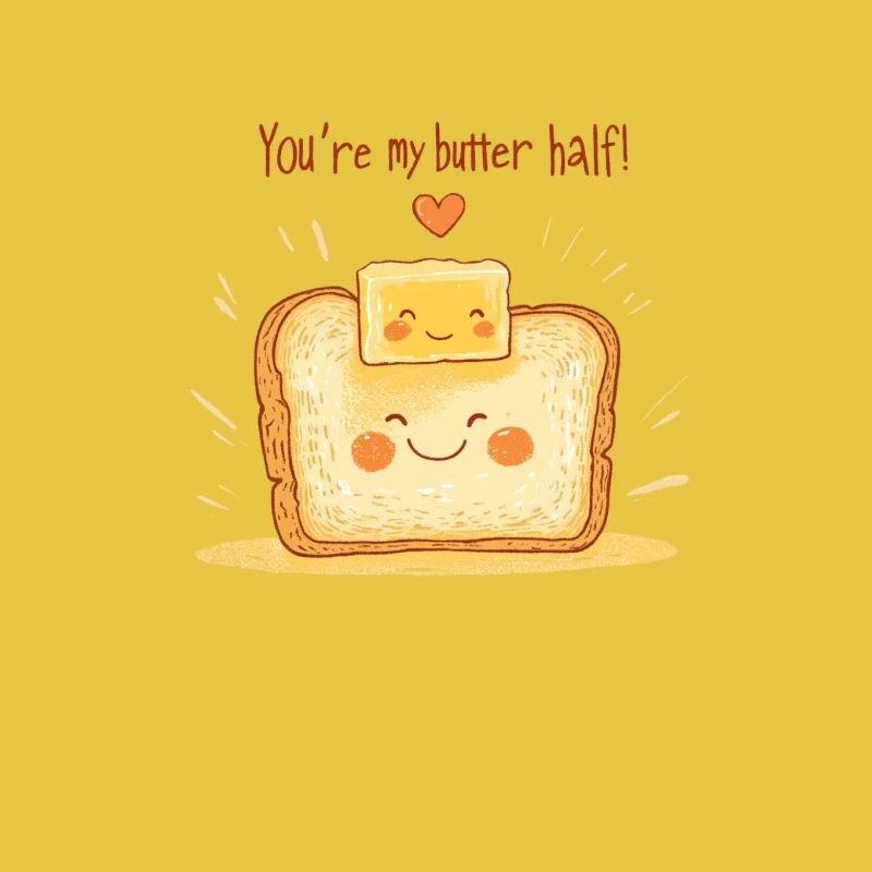 Cute Cartoon Toast and Butter Love Pun Illustration Female T-Shirt