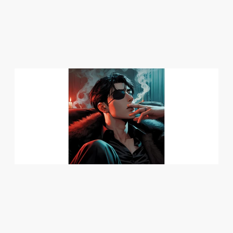 Mysterious Figure in Moody Portrait with Eye Patch and Cigarette Coffee Mug