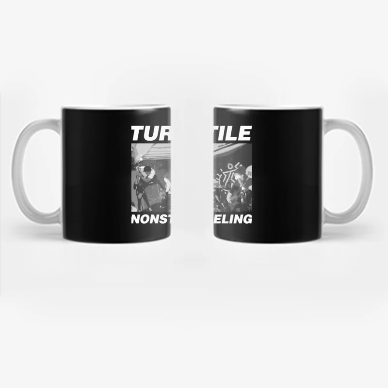 Energetic Hardcore Punk Band Live Performance in Black and White Coffee Mug