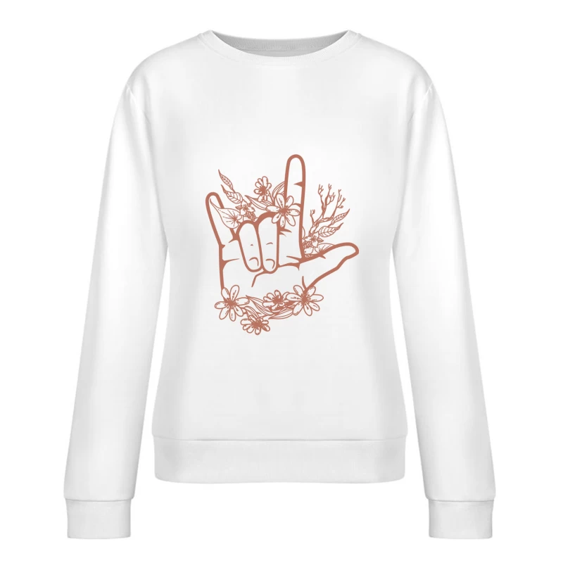 Love Handzeichen mit Blumen Damen Pullover Sweatshirt