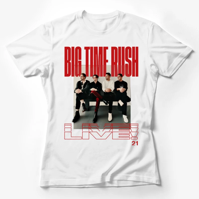 Big Time Rush Band Promotional Photo with Red Typography Design Female T-Shirt