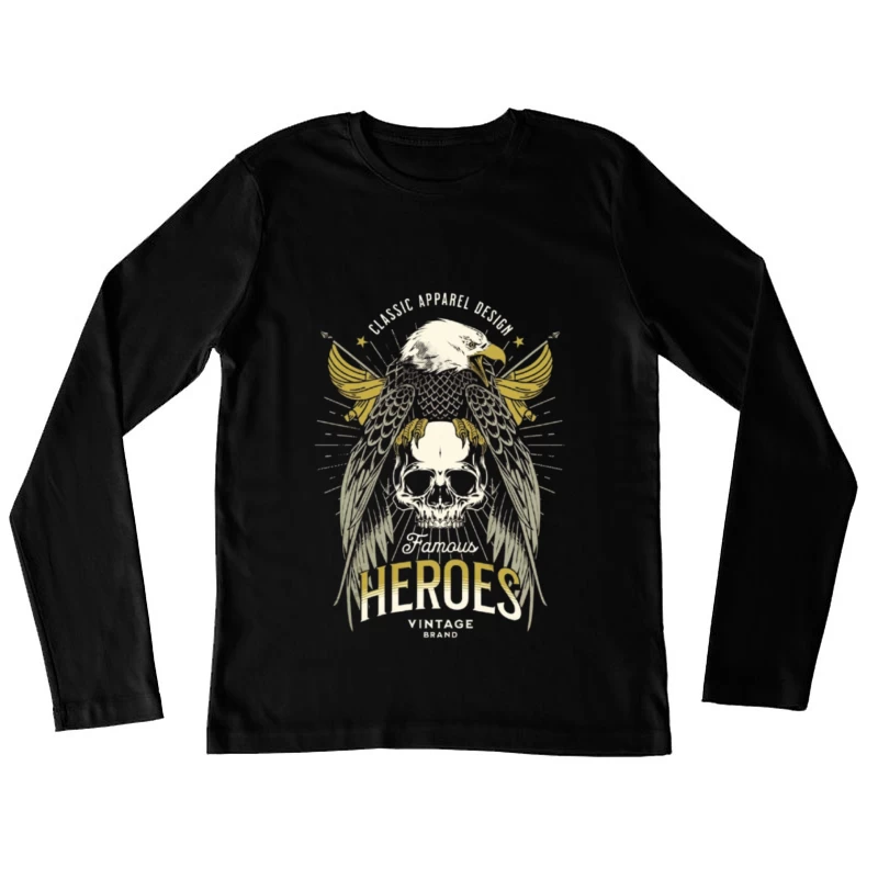 Heroic Eagle Skull with Golden Wings Vintage Design Female Long Sleeve T-Shirt