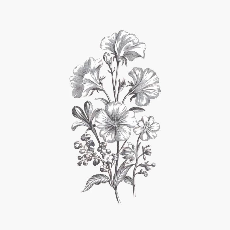 Vintage Botanical Floral Sketch: Detailed Black and White Plant Illustration Cotton Tote Bag