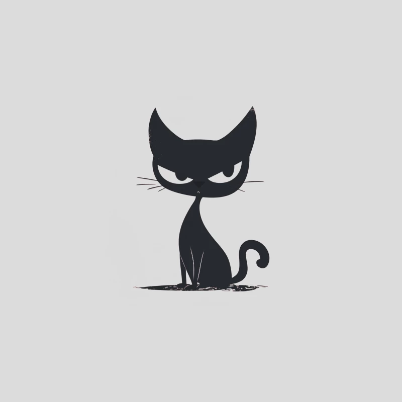 Stylized Black Cat Silhouette: Minimalist Cartoon Design Baseball Cap