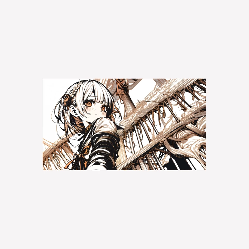 Elegant Anime Portrait: White-Haired Girl in Intricate Setting Female T-Shirt