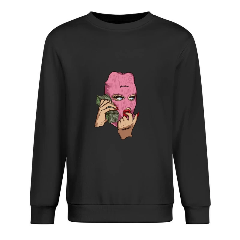 Frau mit Sturmhaube und Geld Herren Pullover Sweatshirt