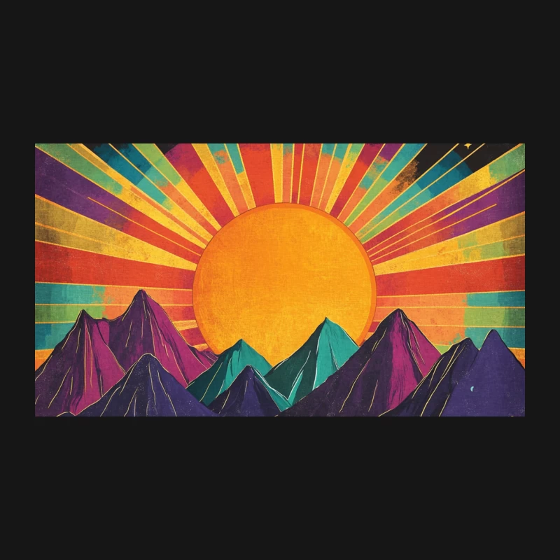 Psychedelic Mountain Sunset: Retro Colorful Abstract with Stars Desk Mat