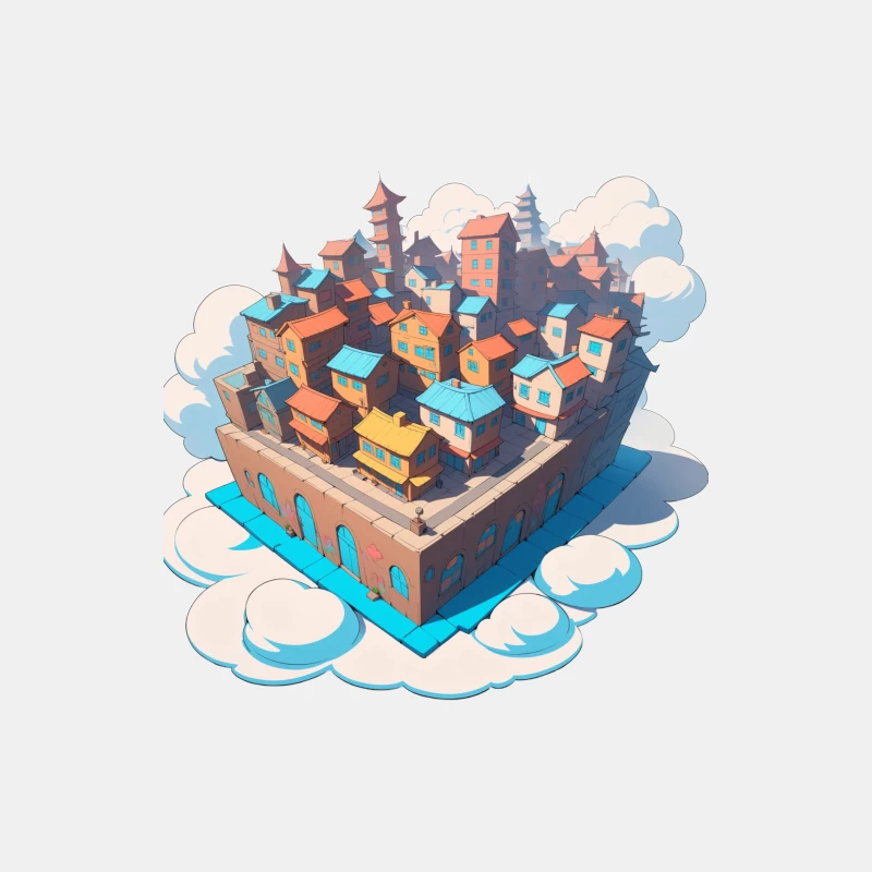 Whimsical Colorful City in the Clouds Male Tank Top