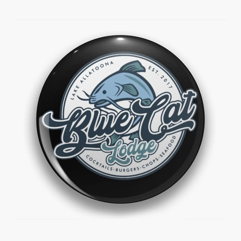 Blue Cat Lodge Restaurant & Bar Vintage Logo Design Pin