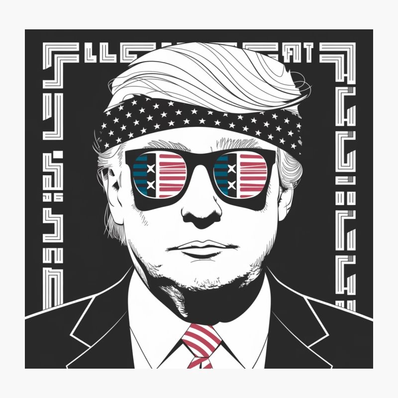 Stylized Black and White Political Illustration with American Flag Sunglasses Throw Pillow