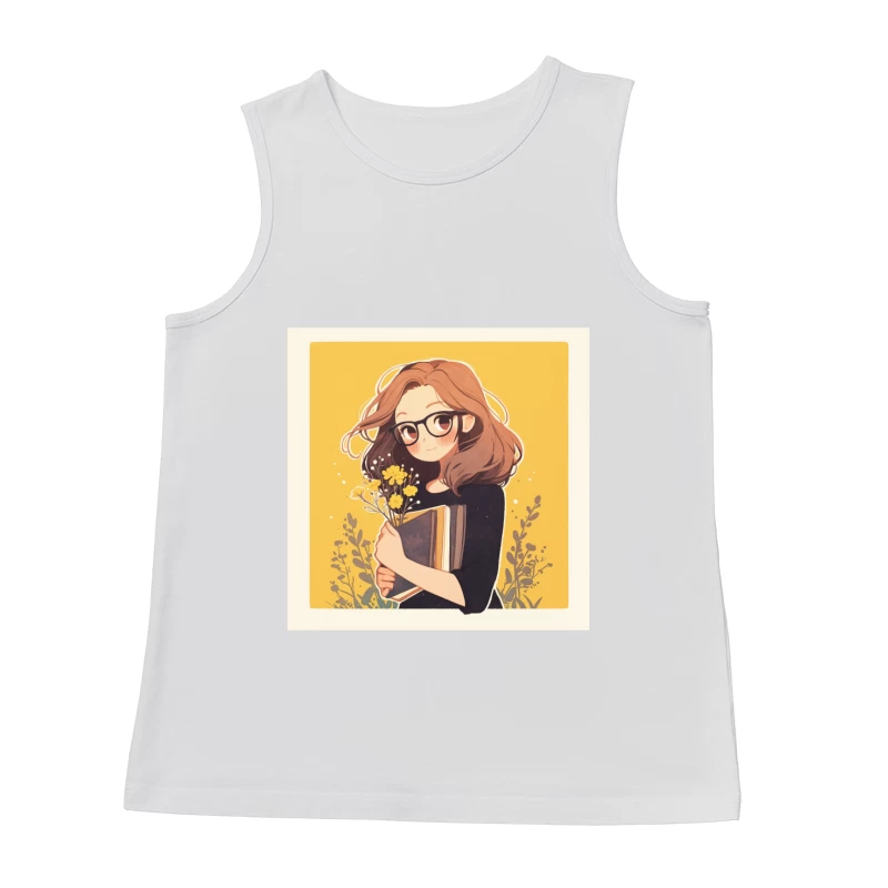 Bookish Girl with Yellow Flowers - Anime Style Illustration Male Tank Top