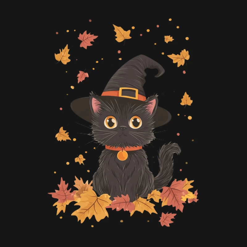 Adorable Halloween Kitten with Witch Hat Amidst Autumn Leaves Female Long Sleeve T-Shirt