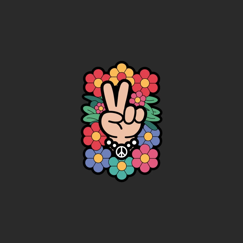 Colorful Hippie Peace Sign with Floral Background Baseball Cap