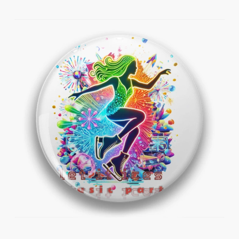 Neon ice skater girl Silhouette with Retro Music Vibes Pin