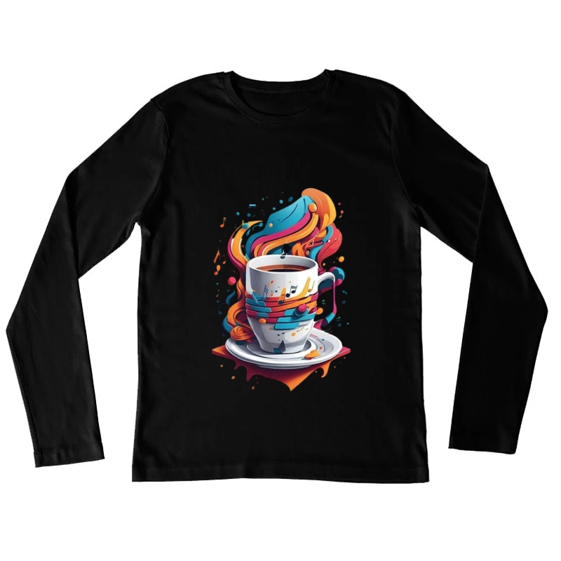 Colorful Coffee Cup with Musical Notes Female Long Sleeve T-Shirt