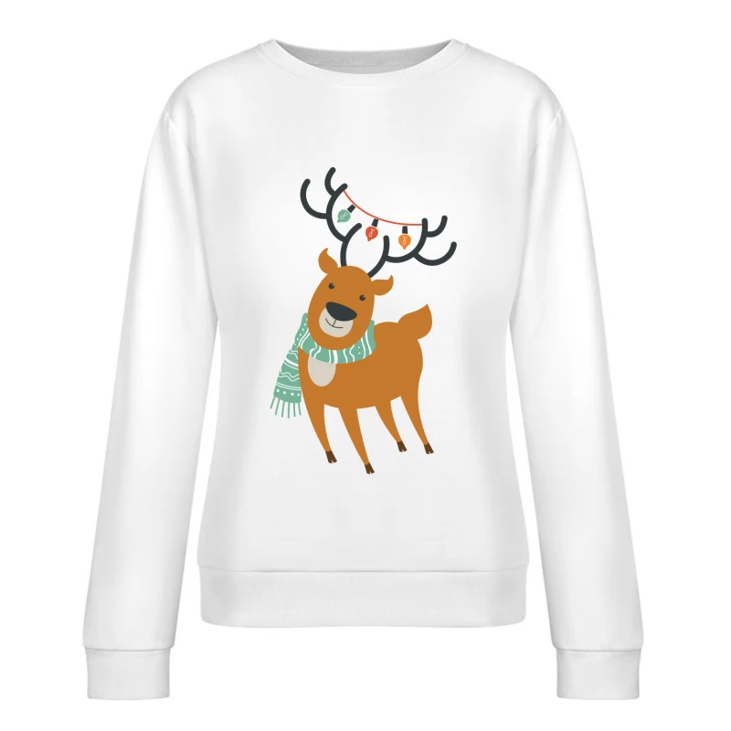 Renne de Noël avec guirlande et écharpe Femme Sweat-shirt à enfiler