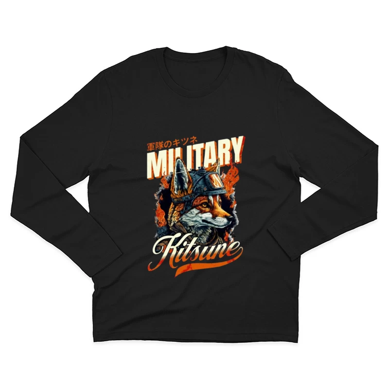 Military Fox: Japanese Vintage Style Helmet Design Male Long Sleeve T-Shirt