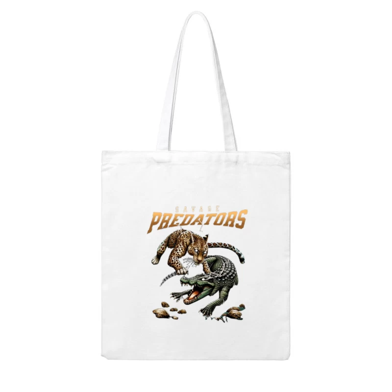 Savage Predators: Jaguar vs Crocodile Battle Art Cotton Tote Bag