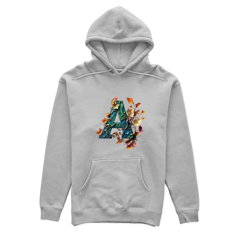 Ornate Teal Letter A with Autumn Floral Embellishments Female Pullover Hoodie