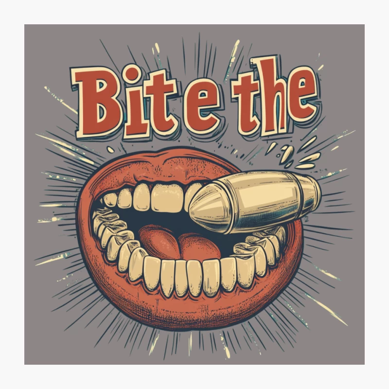 Provocative Vintage-Style Illustration: "Bite the Bullet" Slogan Pin