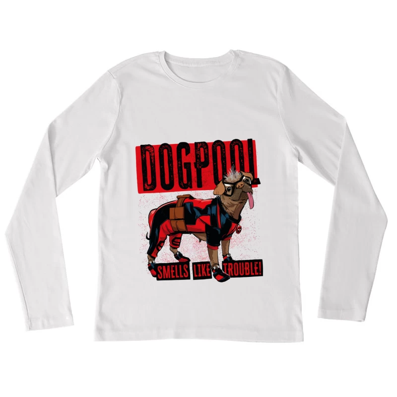 Funny "Dogpool" Pug Superhero Comic Style T-Shirt Design Female Long Sleeve T-Shirt