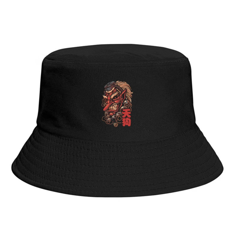 Ferocious Demon Illustration in Traditional Art Style Bucket Hat