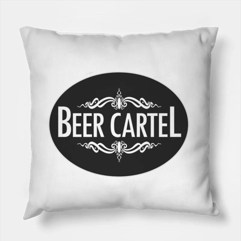 Elegant Black and White Beer Cartel Logo with Ornamental Frame Throw Pillow