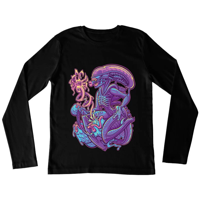 Colorful Surreal Alien Creature in Digital Art Female Long Sleeve T-Shirt