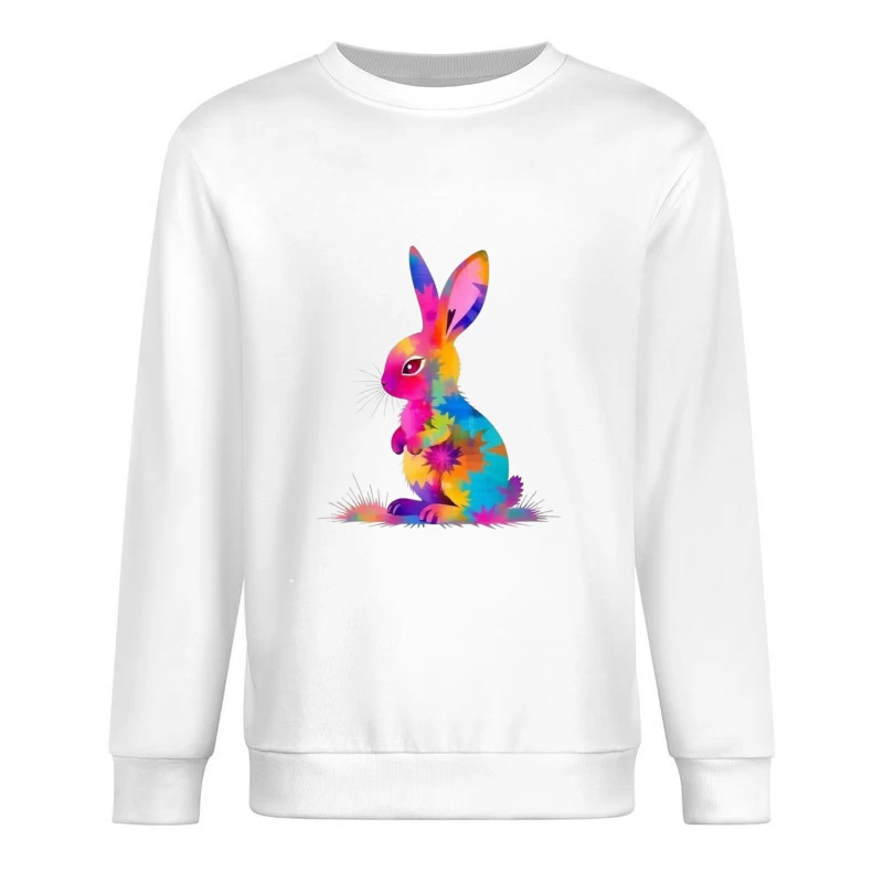 Vibrant Tie-Dye Watercolor Bunny Illustration Male Pullover Sweatshirt