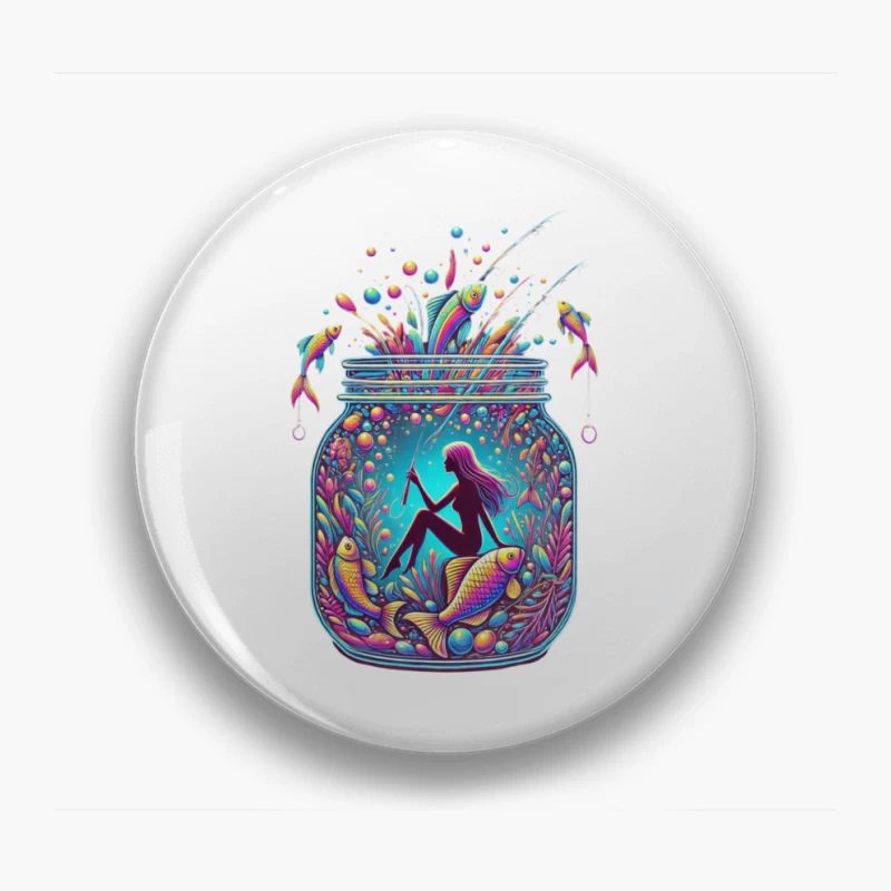 Magical Mermaid in Enchanted Mason Jar with Rainbow Fish Pin