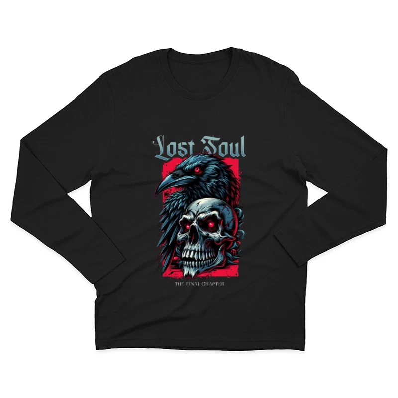 Lost Soul: Gothic Raven and Skull Dark Fantasy Illustration Male Long Sleeve T-Shirt