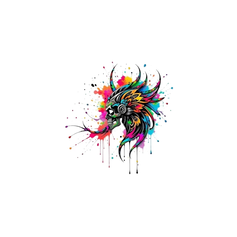 Colorful Tribal Skull Art Travel Mug