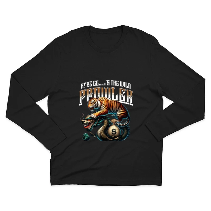 Tiger and Dragon Fighting Over Money: Symbolic Power Artwork Male Long Sleeve T-Shirt