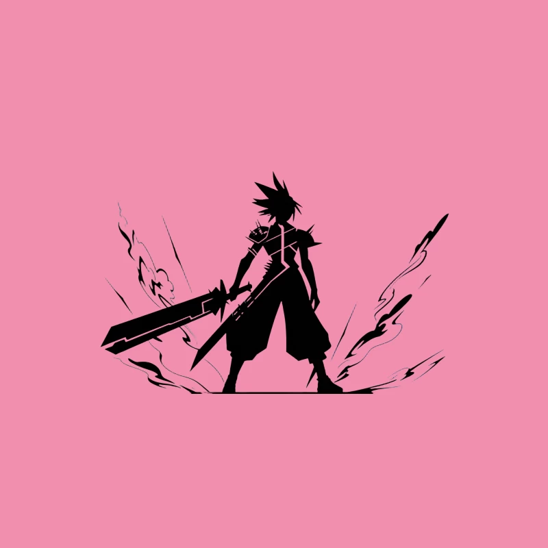 Anime Warrior Silhouette with Sword in Action Pose Female T-Shirt