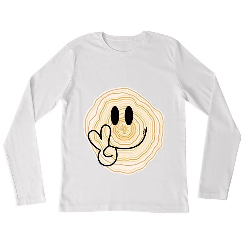 Lächelnder Holzring mit Friedenszeichen Damen Langarm T-Shirt