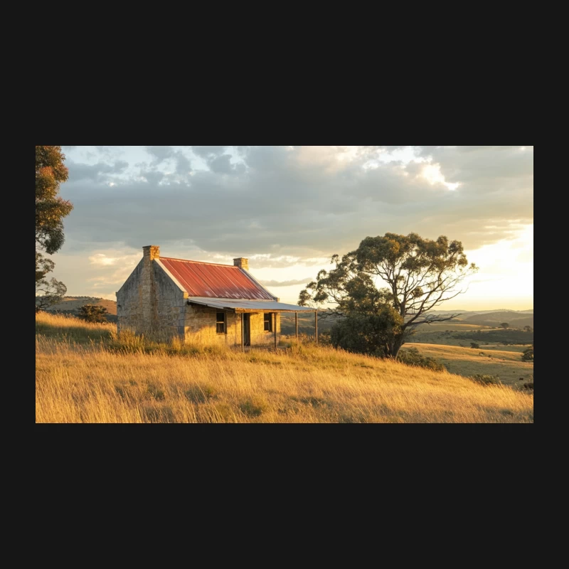 Rustic Cottage in Golden Australian Outback at Sunset Desk Mat