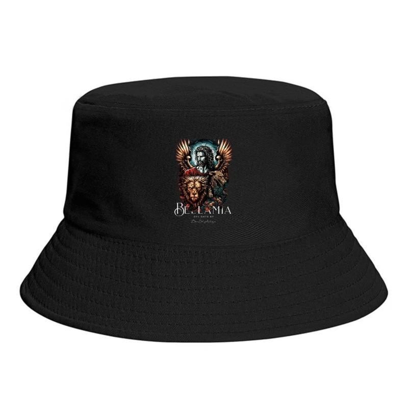 Mystical Religious Gothic Art with Lion and Angel Wings Bucket Hat