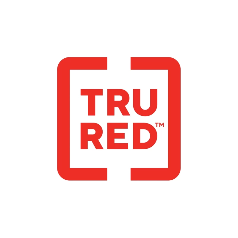 TruRed Minimalist Square Logo Design in Red and White Tapestry