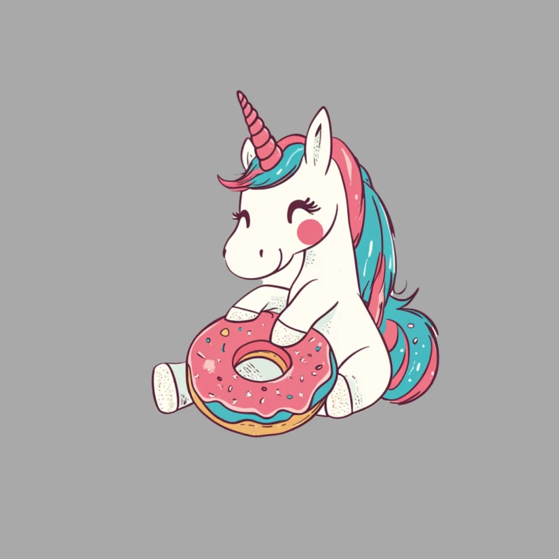 Cute Cartoon Unicorn with Pink Donut Female Pullover Hoodie